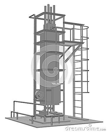 Petroleum gas heating furnace. Tracing illustration of 3d Vector Illustration