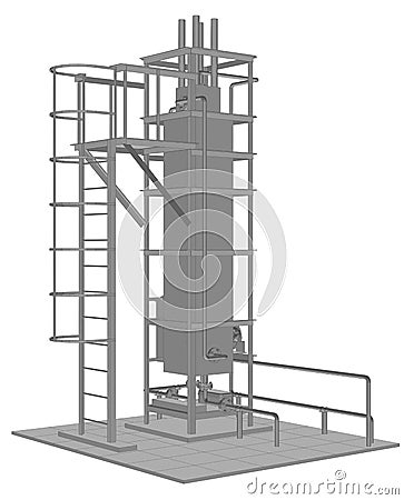 Petroleum gas heating furnace. Tracing illustration of 3d Vector Illustration