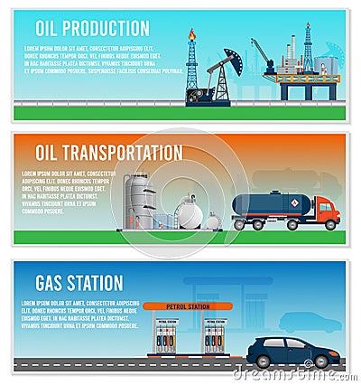Petroleum industry segments horizontal banners set Vector Illustration