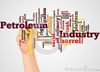 Petroleum Industry word cloud and hand with marker concept Stock Photo