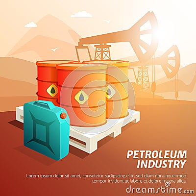 Petroleum Oil Industry Facilities Isometric Poster Vector Illustration