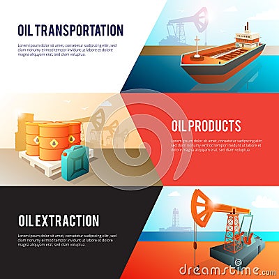 Petroleum Oil Industry isometric Banners Set Vector Illustration