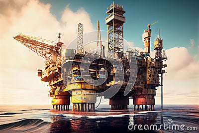 Petroleum platform oil and gas at sea. Generative AI Stock Photo