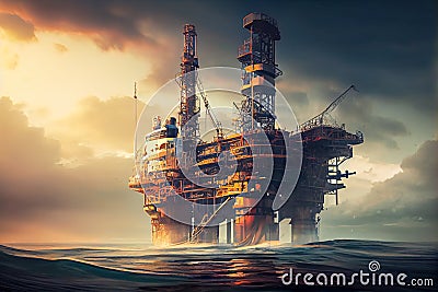 Petroleum platform oil and gas at sea. Generative AI Stock Photo