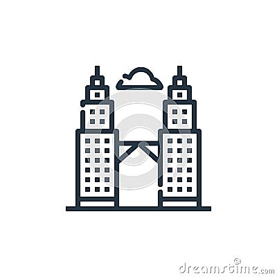 petronas twin tower vector icon isolated on white background. Outline, thin line petronas twin tower icon for website design and Vector Illustration