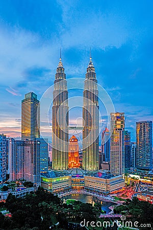 Petronas Twin Towers at Blue Hour Editorial Stock Photo