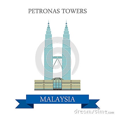 Petronas Twin Towers Kuala Lumpur Malaysia attraction travel Vector Illustration