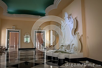 Fountain Patio Room at Quitandinha Palace former Casino Hotel - Petropolis, Rio de Janeiro, Brazil Editorial Stock Photo