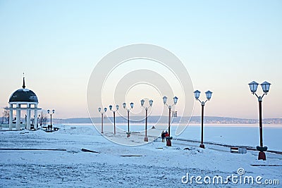 Petrozavodsk city rotunda on Onego lake in winter Editorial Stock Photo