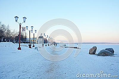 Petrozavodsk city rotunda on Onego lake in winter Stock Photo