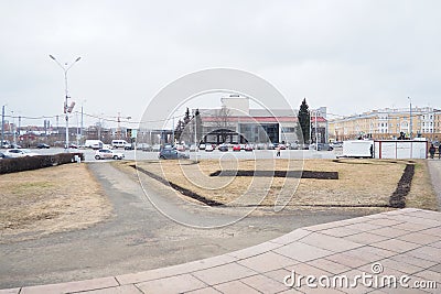 Petrozavodsk, Russia, April 19, 2024: Kirov Square. Facade of the National Theater of Karelia and Puppet Theater. Public Editorial Stock Photo