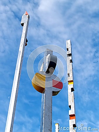 PETROZAVODSK, RUSSIA. Fragment of the sculptural composition Tubingen Panel against the sky Editorial Stock Photo