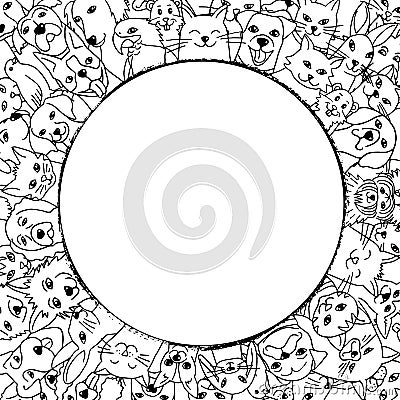 Pets in a circle around empty space Vector Illustration