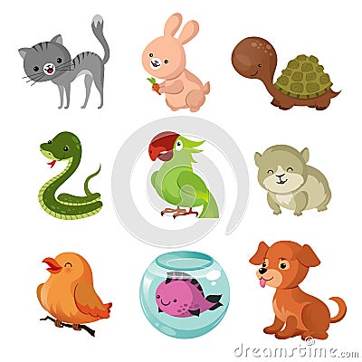 Pets domestic animals vector flat icons Vector Illustration