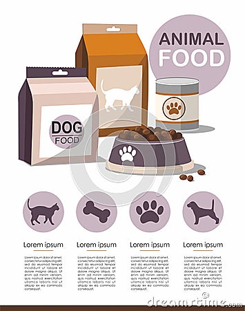 Pets food. Dry pet food. Vector Infographic Vector Illustration