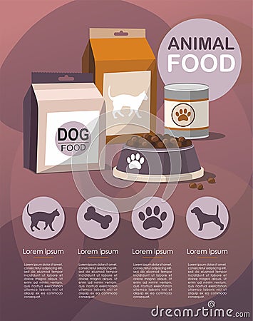 Pets food. Dry pet food. Infographic Vector Illustration