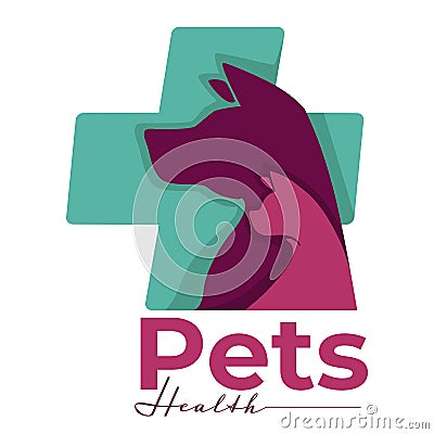 Pets health isolated icon dog and cat vet clinic Vector Illustration