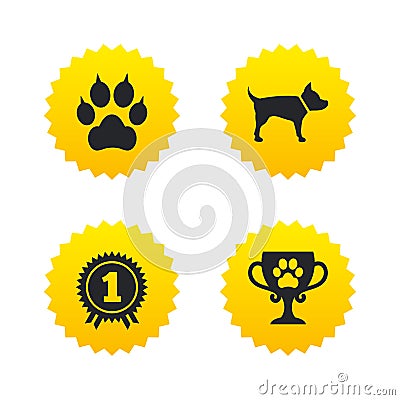 Pets icons. Cat paw with clutches sign. Vector Illustration