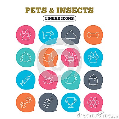 Pets and Insect icon. Dog, Cat paw with clutches. Vector Illustration