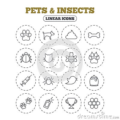 Pets and Insect icon. Dog, Cat paw with clutches. Vector Illustration