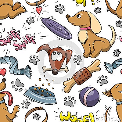 Pets pattern. Dogs background in cartoon style Vector Illustration