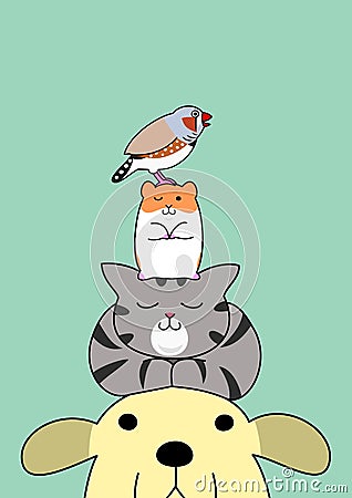 Pets pile on the head Vector Illustration