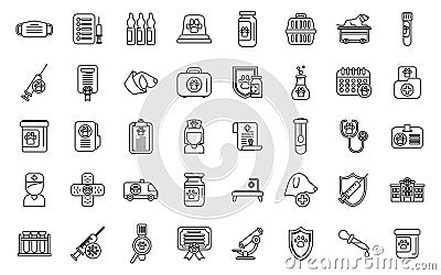 Pets vaccination icons set outline vector. Dog pet animal Vector Illustration