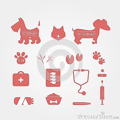 Pets veterinary icons set. Medicine emblems. Vector illustration Vector Illustration