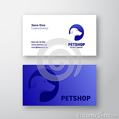 Petshop Abstract Vector Sign, Symbol or Logo Logo and Business Card Template. Negative Space Dog Silhouette with Vector Illustration
