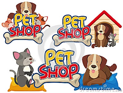 Petshop set of animals Vector Illustration