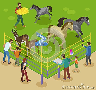 Petting Farm Zoo Composition Vector Illustration