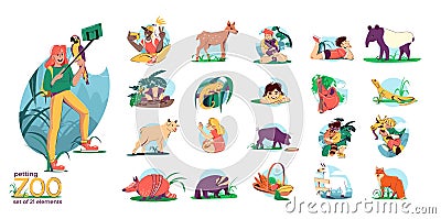 Petting Zoo Flat Compositions Vector Illustration