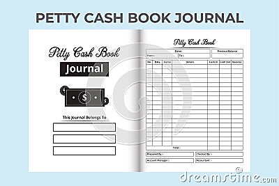 Petty cash book template KDP interior. Cash in and cash out tracker logbook and balance checker notebook template. Business Vector Illustration