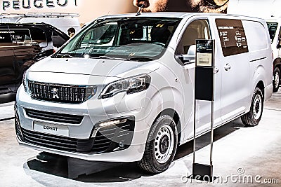 Peugeot Expert at Brussels Motor Show, Third generation, MK3, light commercial van produced by Peugeot PSA Group Editorial Stock Photo