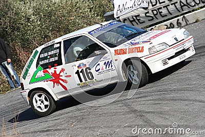 A Peugeot 106 during a timed speed trial in the second edition of the Ronda Di Albenga race that takes place ever Editorial Stock Photo