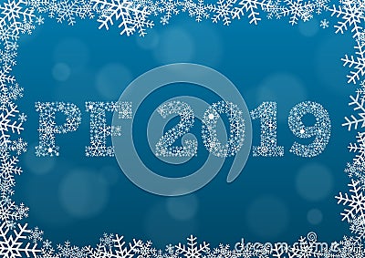 PF 2019 - white text made of snowflakes on background with bokeh effect Vector Illustration