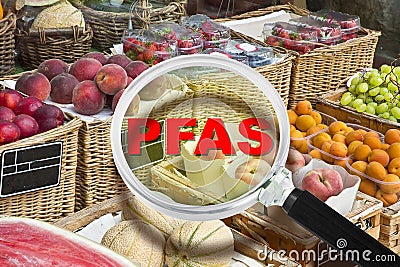 PFAS, PFOS, PFOA PFNA e PFHxS dangerous synthetic substances - Fruit and vegetable contamination Stock Photo