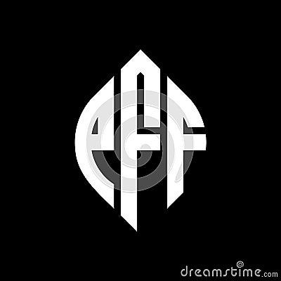 PFF circle letter logo design with circle and ellipse shape. PFF ellipse letters with typographic style. The three initials form a Vector Illustration
