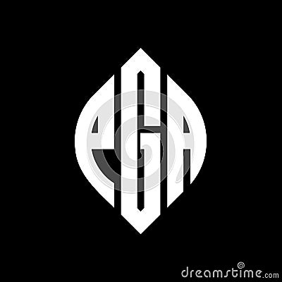 PGA circle letter logo design with circle and ellipse shape. PGA ellipse letters with typographic style. The three initials form a Vector Illustration