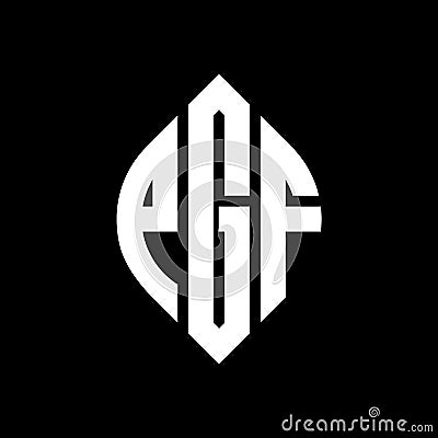 PGF circle letter logo design with circle and ellipse shape. PGF ellipse letters with typographic style. The three initials form a Vector Illustration