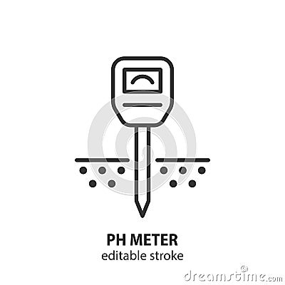 Ph meter for soil line icon. Ph tester outline vector symbol. Editable stroke Vector Illustration