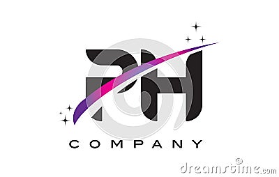 PH P H Black Letter Logo Design with Purple Magenta Swoosh Vector Illustration