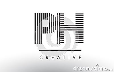 PH P H Black and White Lines Letter Logo Design. Vector Illustration