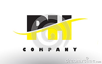 PH P H Black and Yellow Letter Logo with Swoosh. Vector Illustration