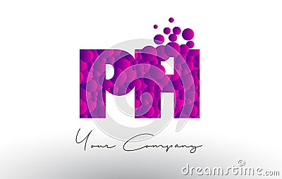 PH P H Dots Letter Logo with Purple Bubbles Texture. Vector Illustration