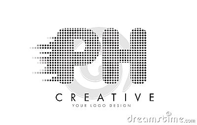 PH P H Letter Logo with Black Dots and Trails. Vector Illustration