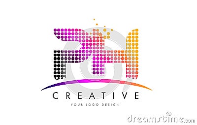 PH P H Letter Logo Design with Magenta Dots and Swoosh Vector Illustration