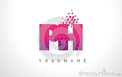 PH P H Letter Logo with Pink Purple Color and Particles Dots Design. Vector Illustration