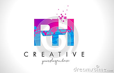 PH P H Letter Logo with Shattered Broken Blue Pink Texture Design Vector. Vector Illustration