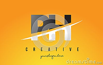 PH P H Letter Modern Logo Design with Yellow Background and Swoosh. Vector Illustration
